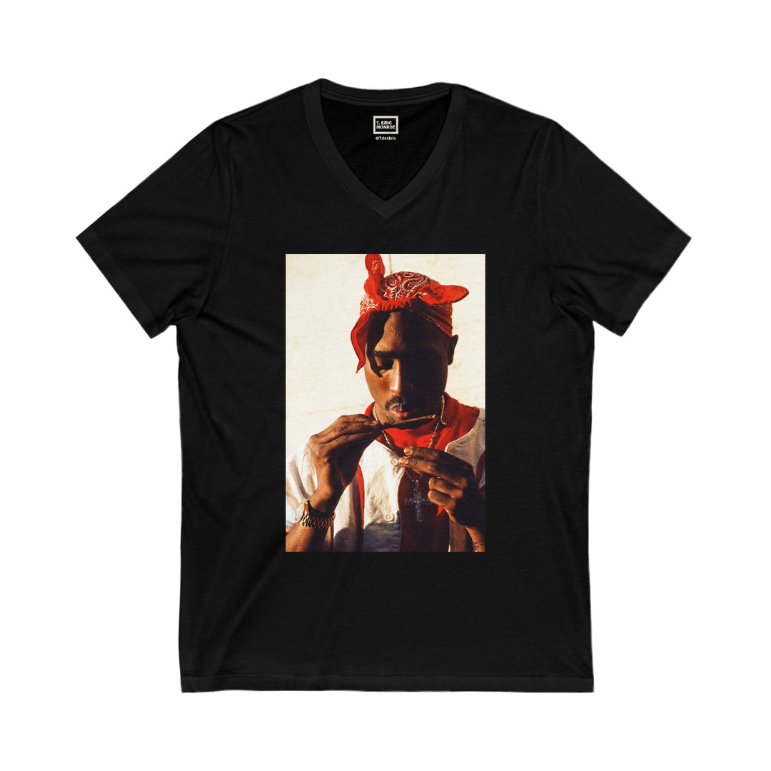 Tupac Shakur Blunt Dry Women’s Short Sleeve V-Neck Tee (multi-color)