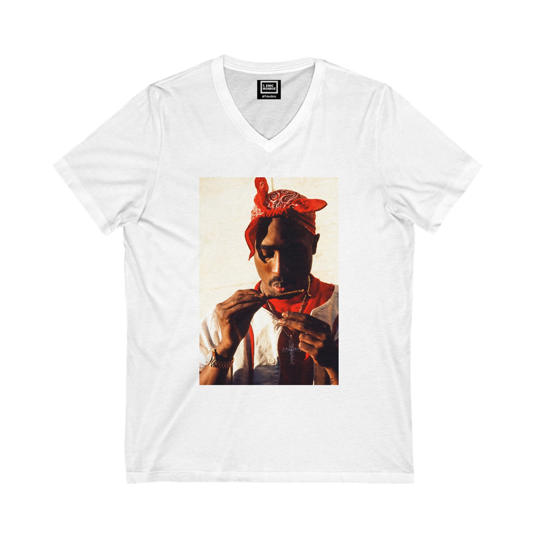 Tupac Shakur Blunt Dry Women’s Short Sleeve V-Neck Tee (multi-color)