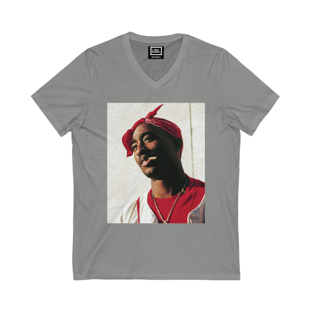 Tupac Shakur Blunt Smile Women’s Short Sleeve V-Neck Tee
