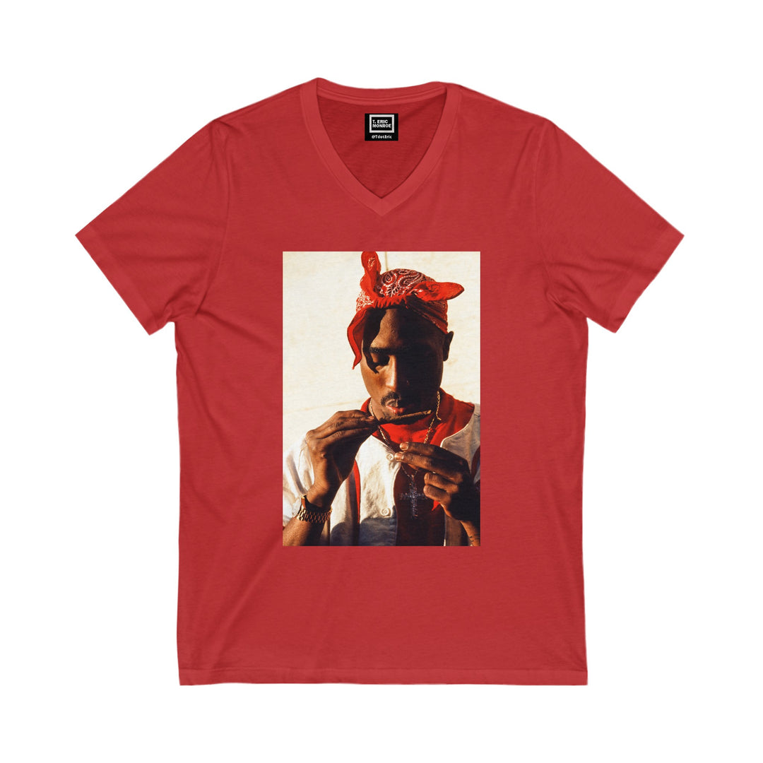 Tupac Shakur Blunt Dry Women’s Short Sleeve V-Neck Tee (multi-color)