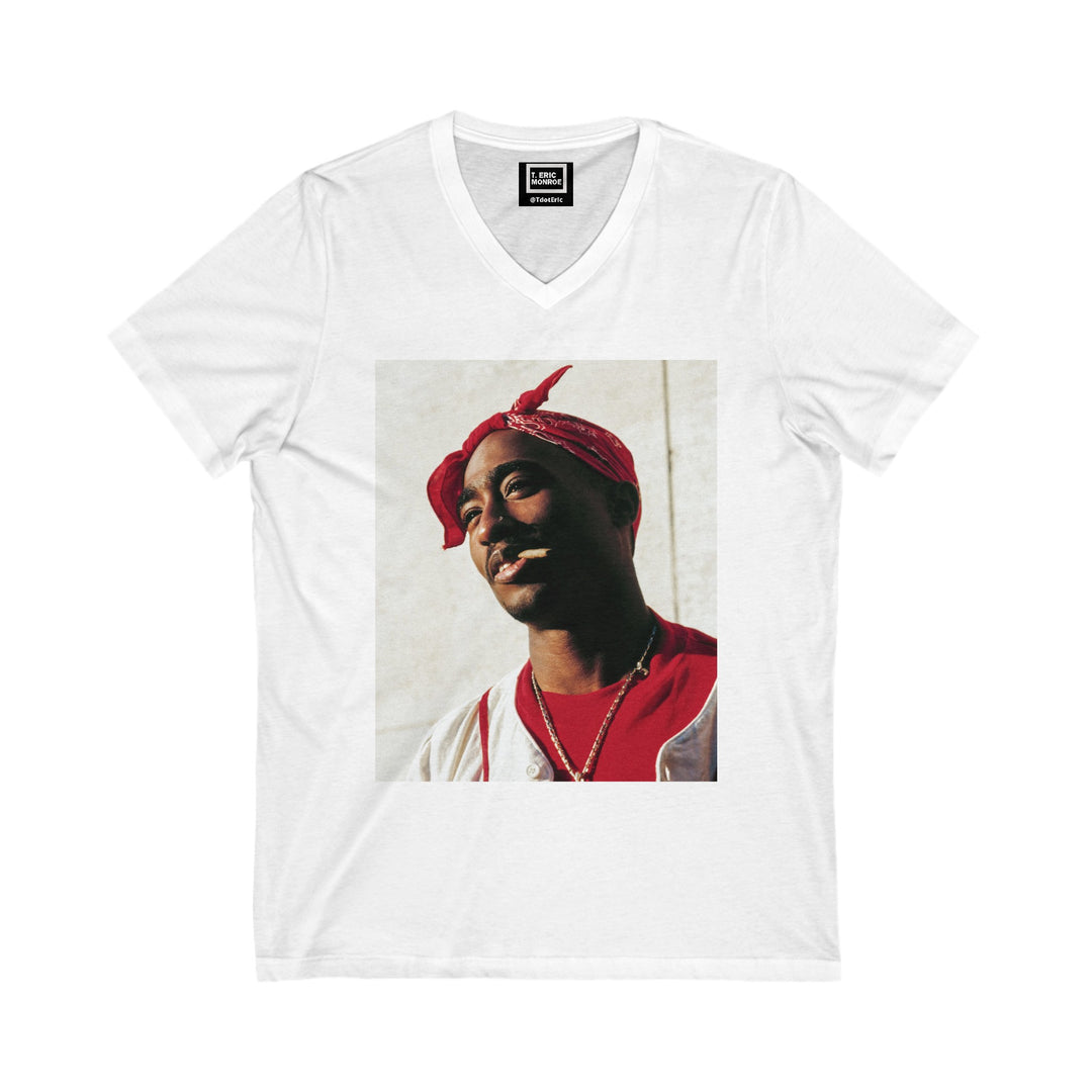 Tupac Shakur Blunt Smile Women’s Short Sleeve V-Neck Tee