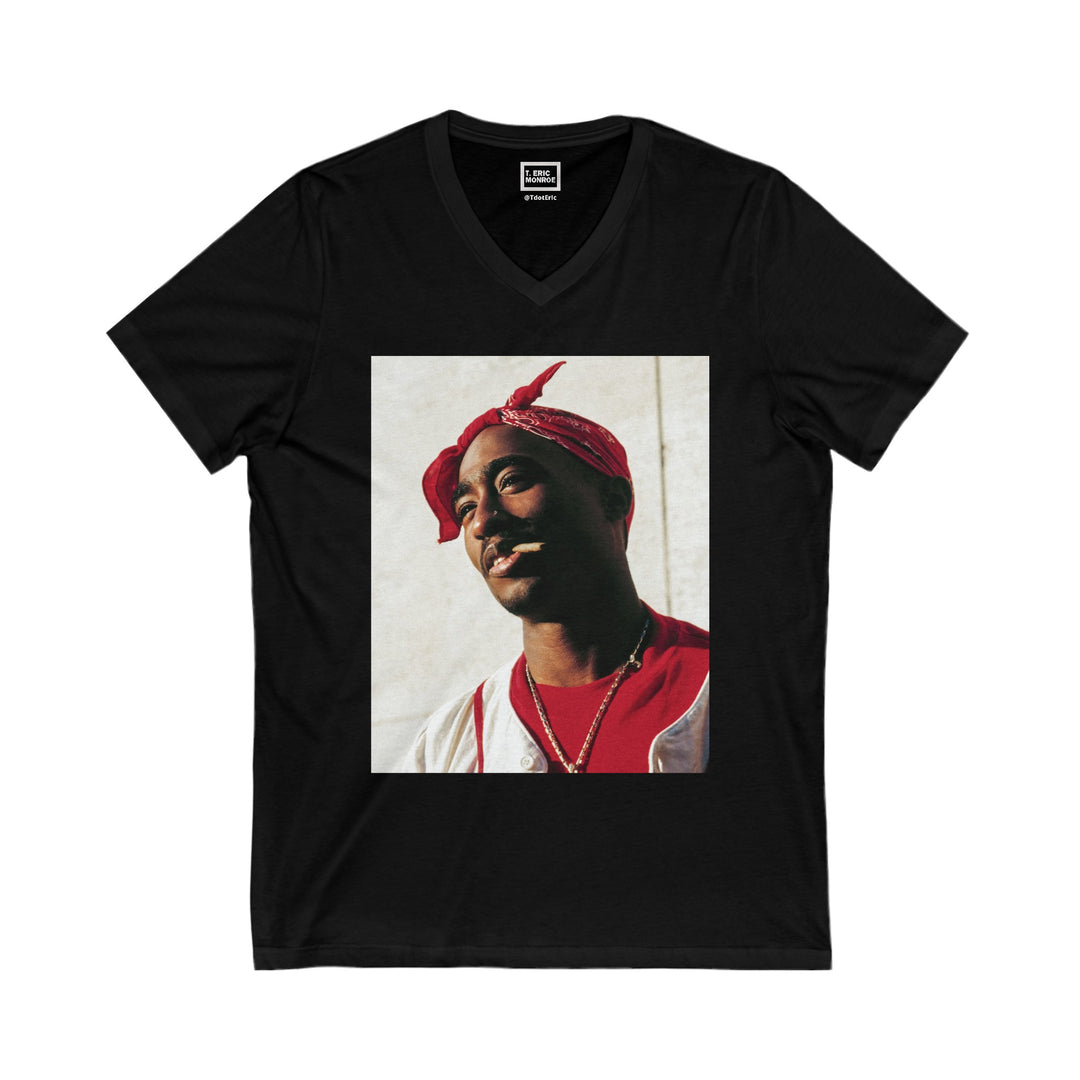 Tupac Shakur Blunt Smile Women’s Short Sleeve V-Neck Tee