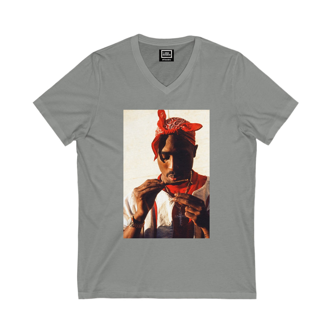 Tupac Shakur Blunt Dry Women’s Short Sleeve V-Neck Tee (multi-color)